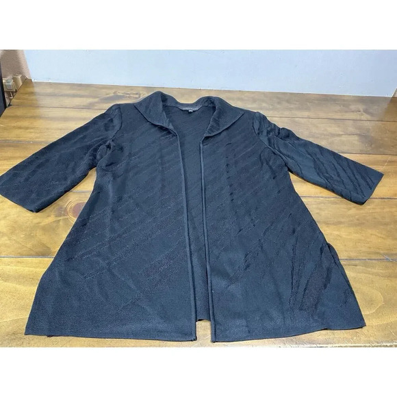 Ming Wang Black Striped Textured Cardigan Open Front Jacket Size Medium - Picture 4 of 12